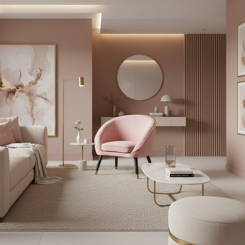 Poltroncina rosa in ambiente coordinato estesa