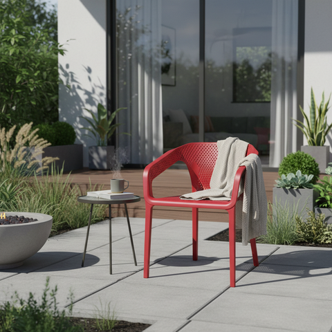 Poltroncina rossa in ambiente outdoor