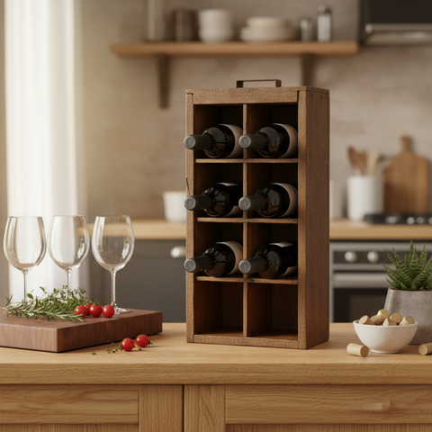 Portabottiglie in legno in ambiente lifestyle verticale