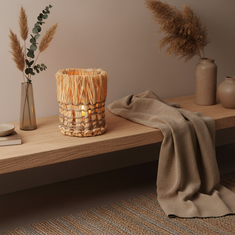 Portacandela rafia naturale - lifestyle