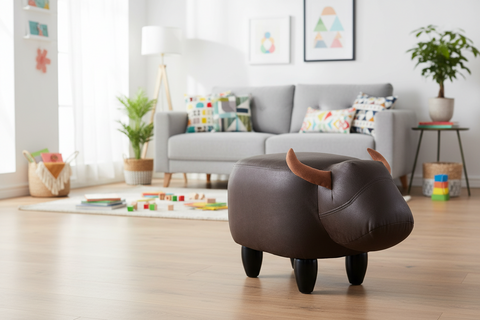 Pouffotto toro imbottito in finta pelle - toro marrone