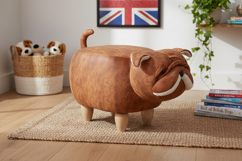 Pouffotto imbottito in alcantara e legno - buldog