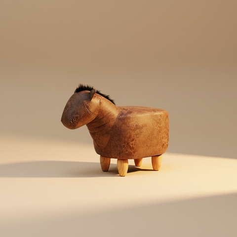 Pouf cavallo - sfondo beige sabbia, luce dorata laterale