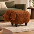 Pouf Cocker marrone ambientato in salotto con divano verde oliva e tappeto avorio