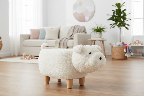 Pouffotto In Pelliccia Sintetica - Cane Bianco