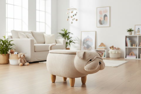 Pouffotto In Pelle Sintetica - Beagle Bianco