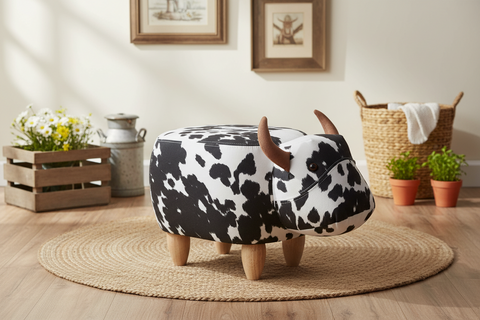 Pouffotto imbottito in tessuto e legno - toro