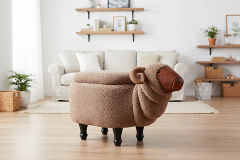 Pouffotto imbottito pelliccia sintetica - capra con contenitore