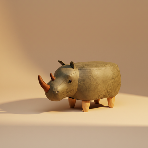 Pouf rinoceronte - sfondo sabbia, luce dorata laterale