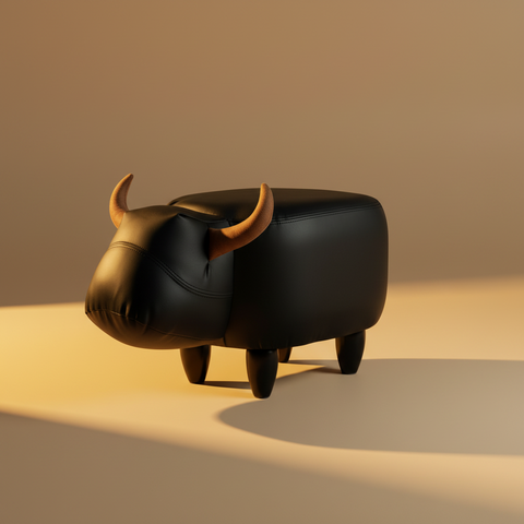 Pouf toro nero - sfondo beige sabbia, luce dorata laterale