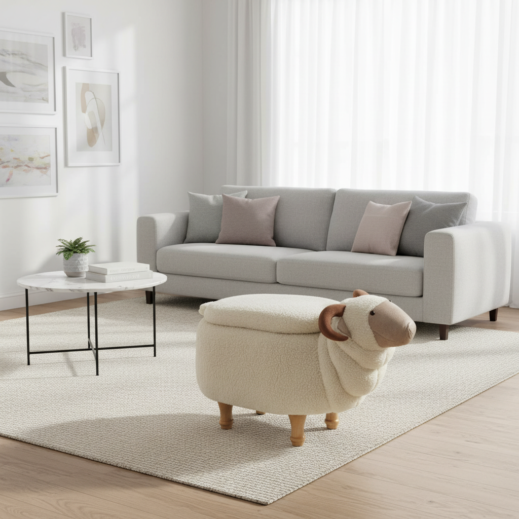 Pouffotto ariete bianco ambientato