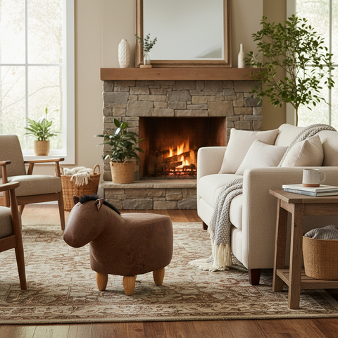 Pouffotto Cavallo in ambiente rustico