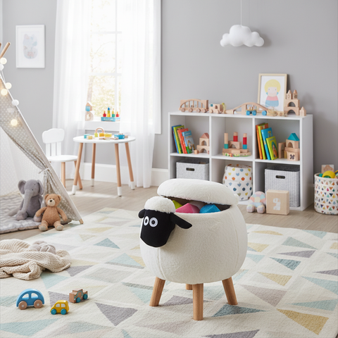 Pouffotto pecorella bianca ambientato