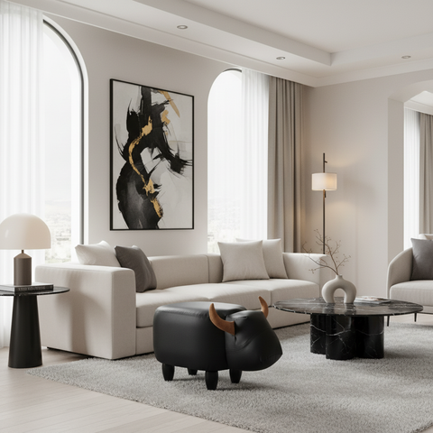 Pouffotto Toro Nero in ambiente moderno