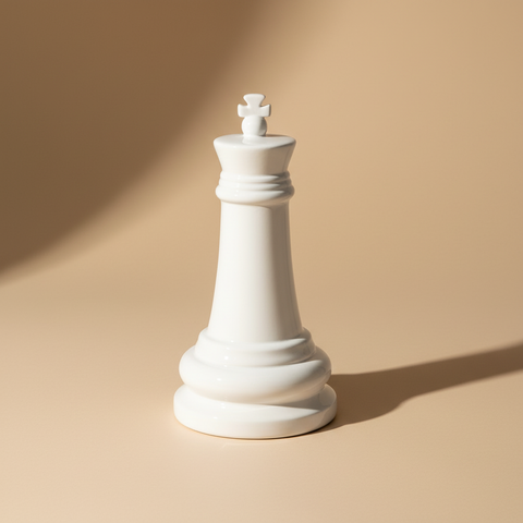 Re scacchi ceramica bianca su sfondo beige