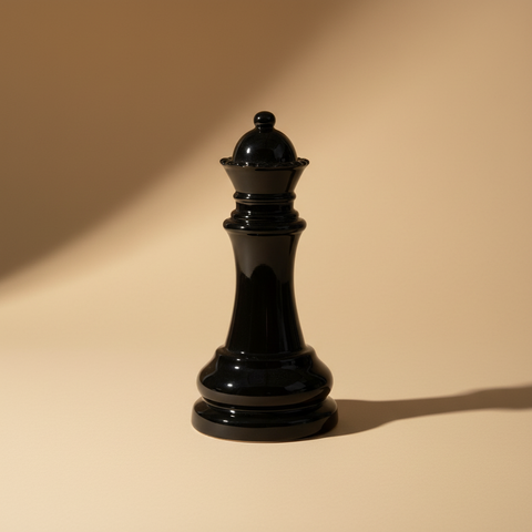 Regina scacchi ceramica nera su sfondo beige