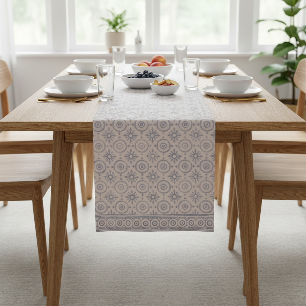 Runner tavolo geometrico grigio beige lifestyle