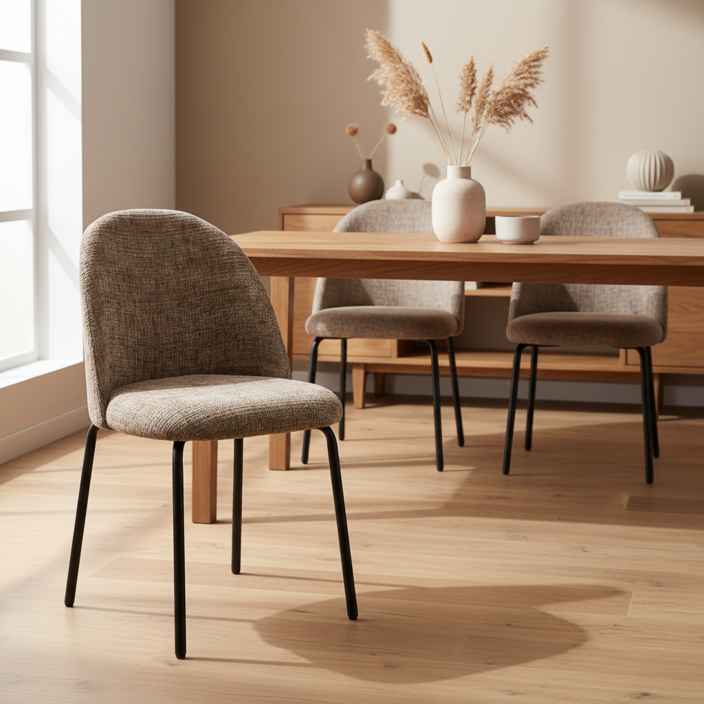 VITTORIA - BEIGE CHAIR IN POLY CHENILLE FABRIC