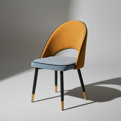 Sedia bicolore ocra-azzurro sfondo grigio