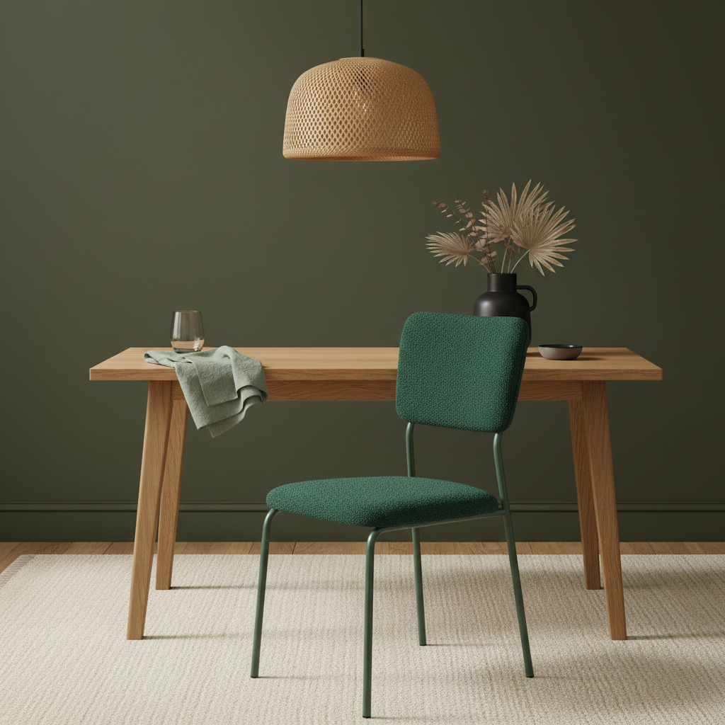 Sedia bouclé verde ambientata