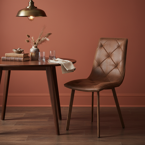 Sedia cognac trapuntata ambientata