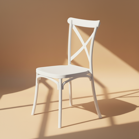 Sedia Cross-Back Bianco Puro su sfondo beige