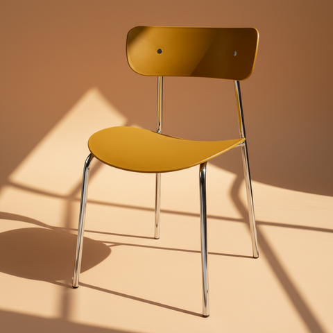 Sedia gialla senape su sfondo beige