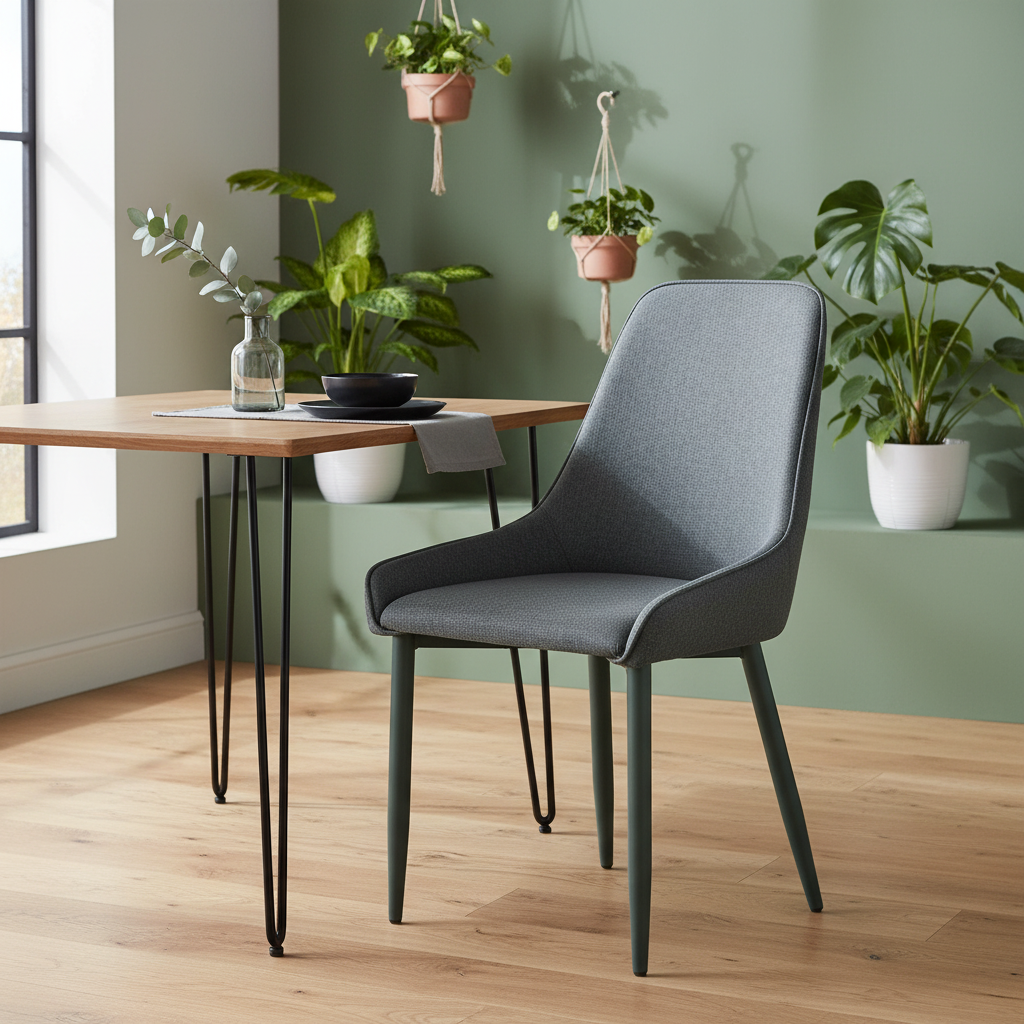 Sedia grigia gambe verdi in ambiente contemporaneo