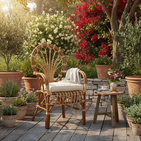 Sedia in rattan in giardino