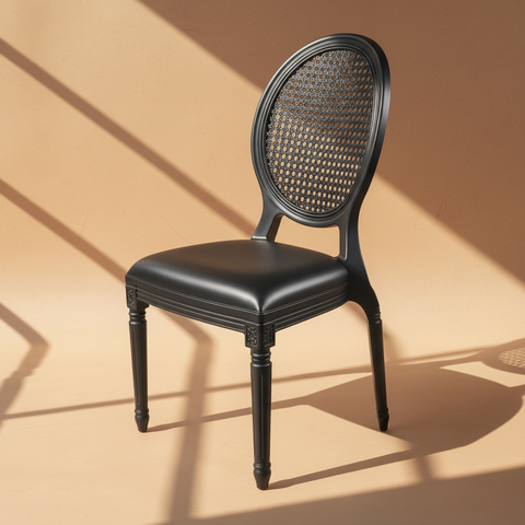 Sedia Luigi XVI rattan nera - seduta visibile girata sinistra