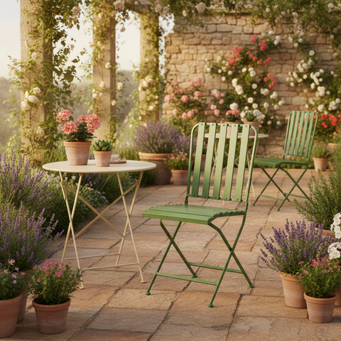 Sedia pieghevole verde in giardino