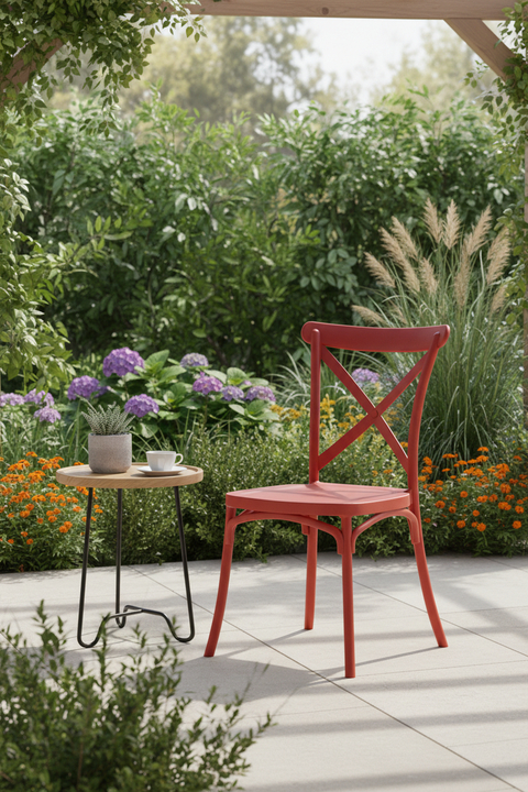 Sedia Pitagora in giardino con tavolino