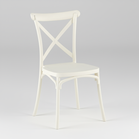 Sedia plastica bianca bistrot su sfondo grigio