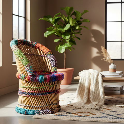 Sedia rattan colorata ambientata lifestyle