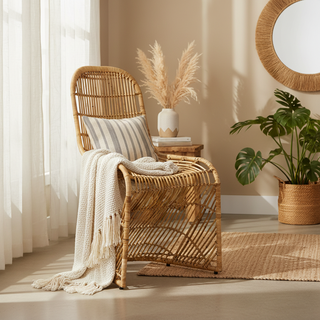 Sedia rattan naturale ambientata lifestyle