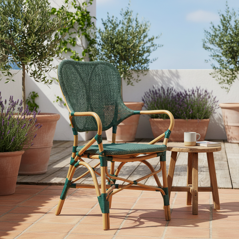 Caffe Marly - Sedia Con Braccioli Tessuto Verde Melange