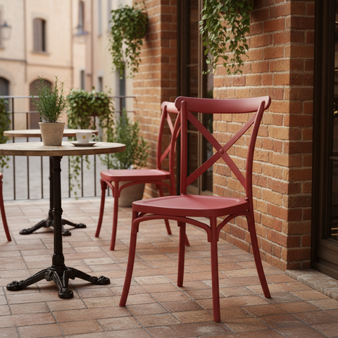 Sedia rossa bistrot in terrazza café