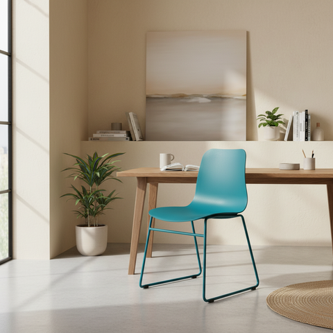 Sedia turchese moderna in ambiente dining