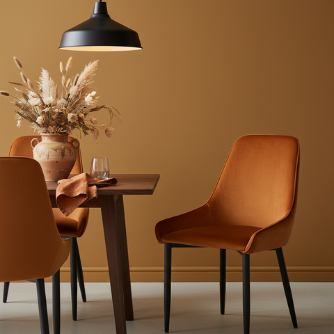 Sedia velluto caramello ambientata