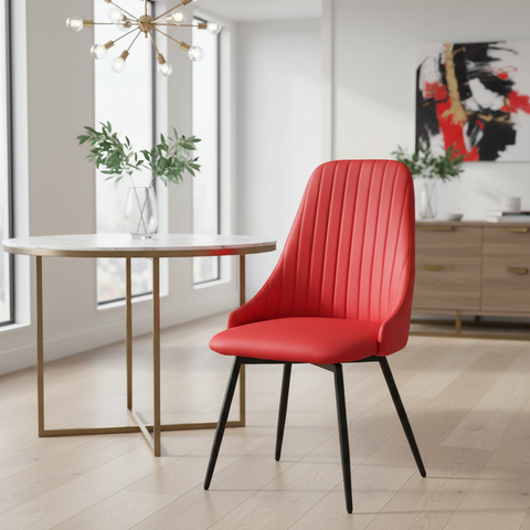 Sedia velluto rosso scanalato gambe nere completa ambientata