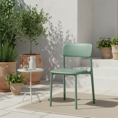 Sedia verde salvia in terrazza mediterranea