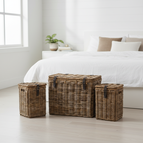 Set 3 ceste Rush Weaves con coperchio ambientato