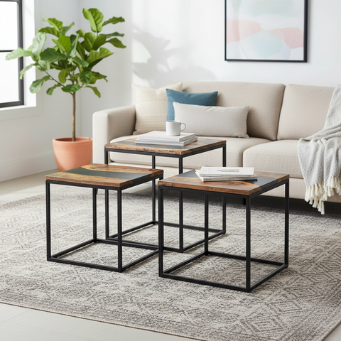 Set 3 tavolini Resin acacia resina ambientato