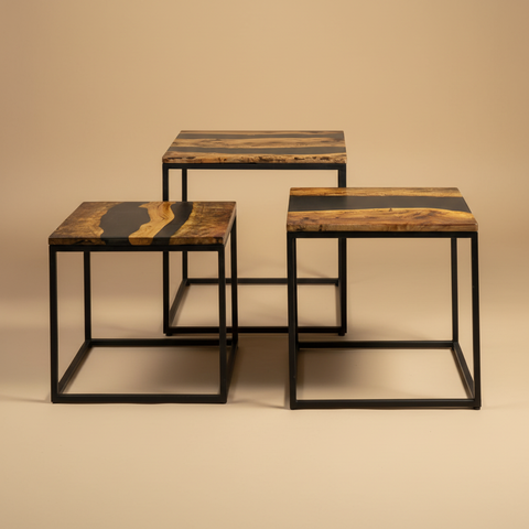 Set 3 tavolini Resin acacia resina sfondo neutro