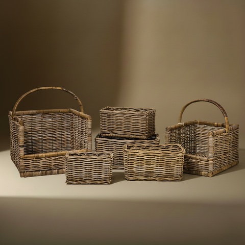 Set 5 ceste rattan sfondo taupe
