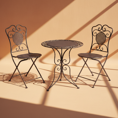 Set bistrot bronzo su sfondo beige