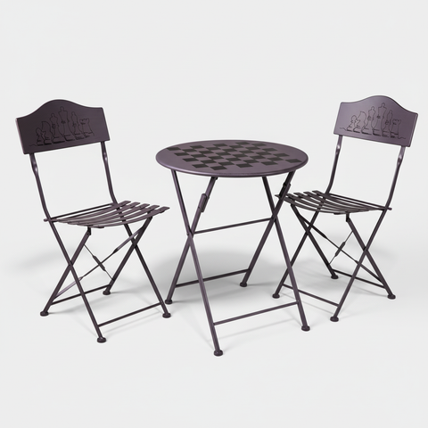 Set bistrot scacchi marrone su sfondo grigio