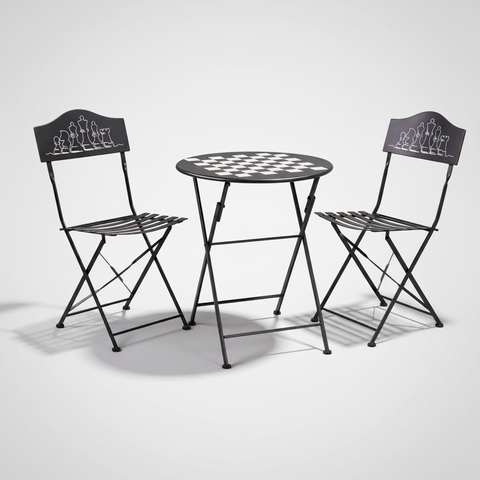 Set bistrot scacchi nero su sfondo grigio