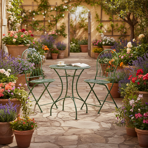 Set bistrot verde in giardino