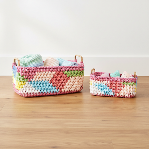 Set Cestini Crochet Pastel - Ambientata v2